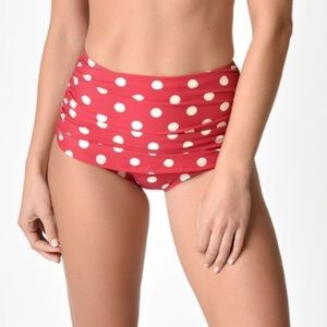 Retro 1950s Red & White Dot High Waist Swim Bottom